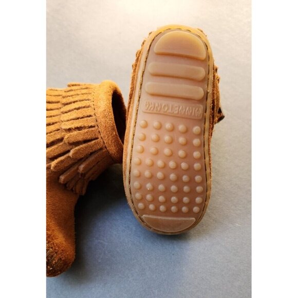 MINNETONKA Toddler Size 3 Kids Double Fringe Zip Suede Ankle Boot Brown 1292 - Picture 14 of 16